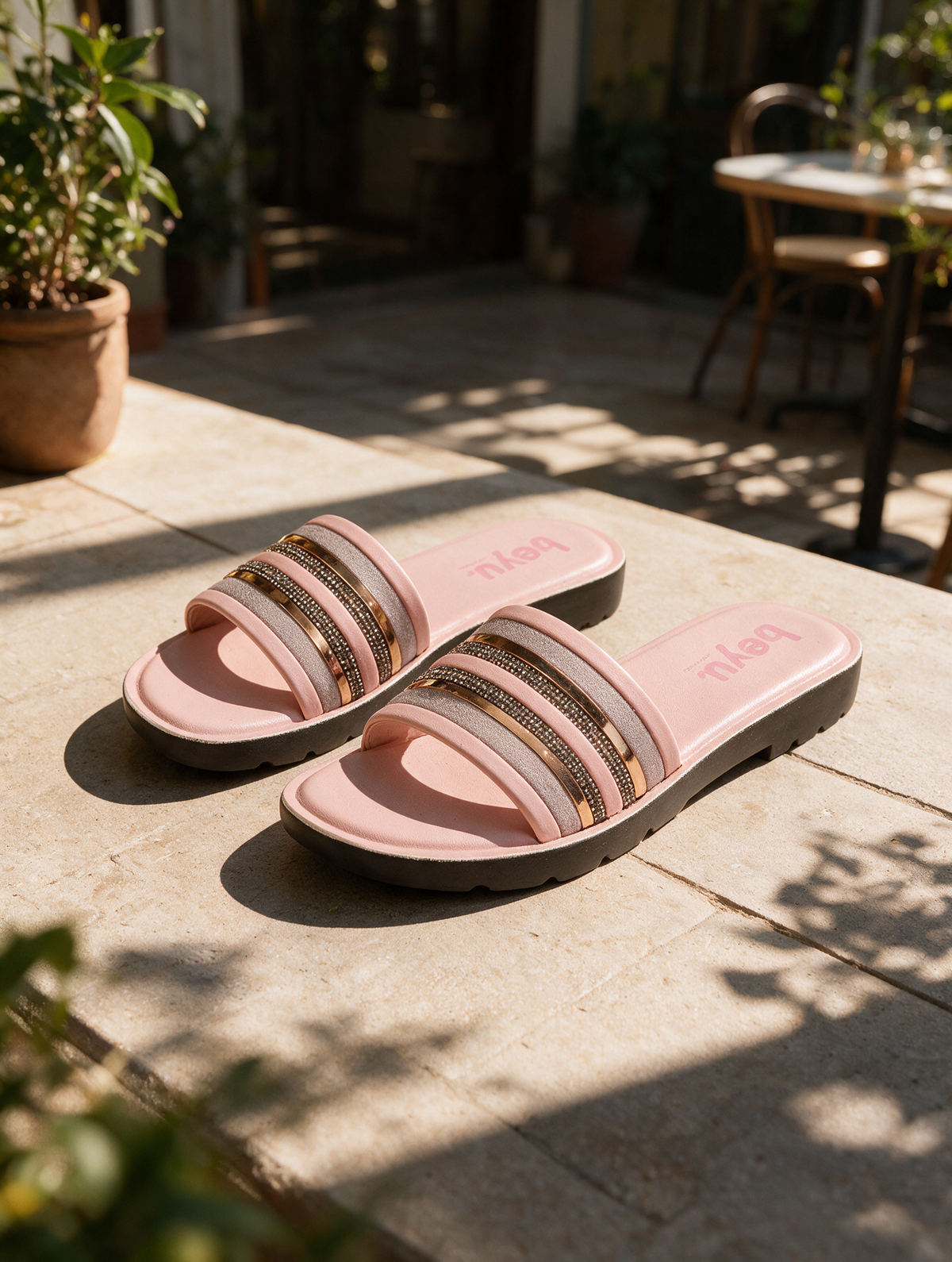 Shine Edge Slides - Pink