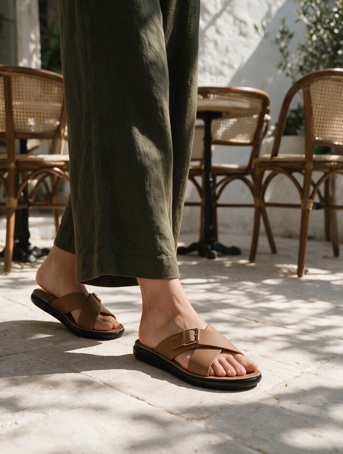 Women Cross Buckle Slides
