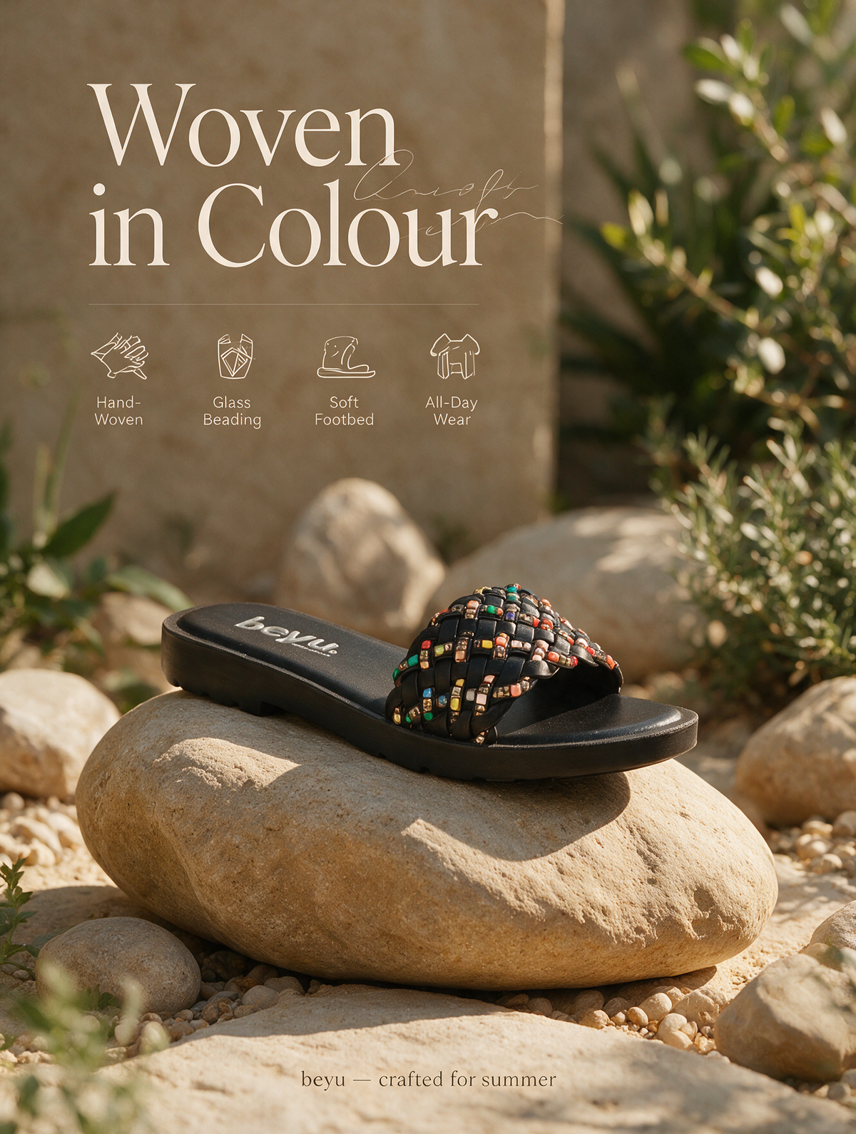Braided Strap Casual Slides - Black
