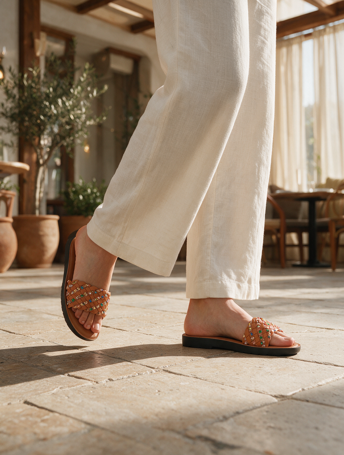 Braided Strap Casual Slides - Mustard