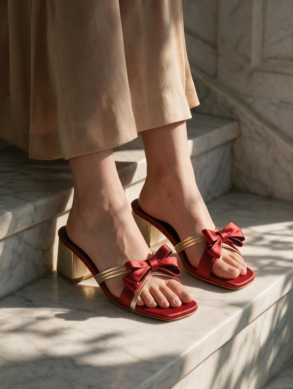 Midnight Bow Block Heels