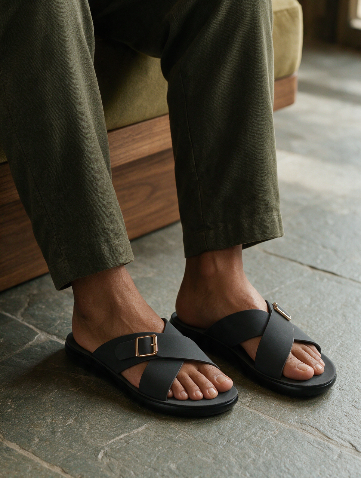 Women Cross Buckle Slides
