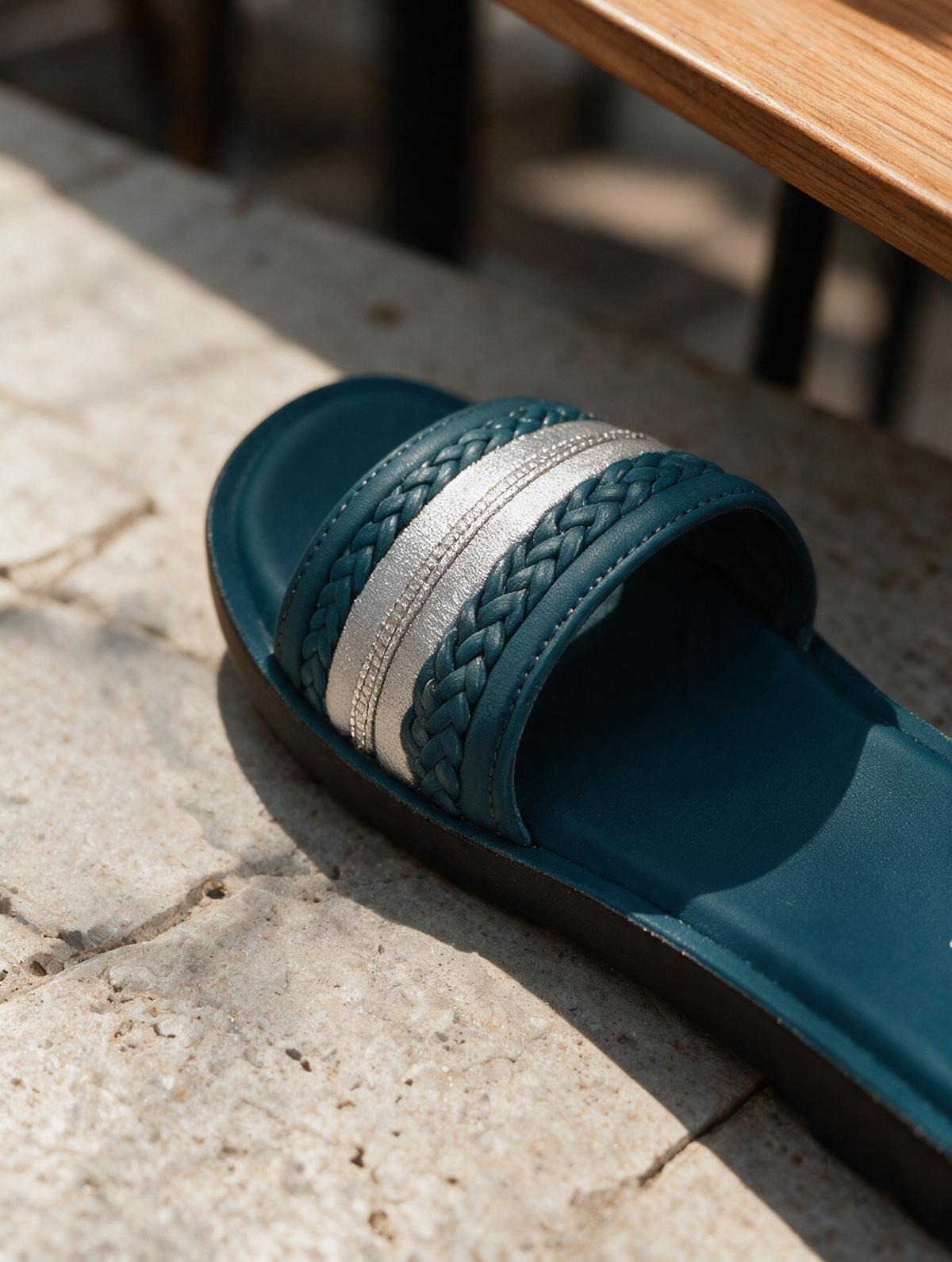 Statement Strap Slides - Aqua Blue
