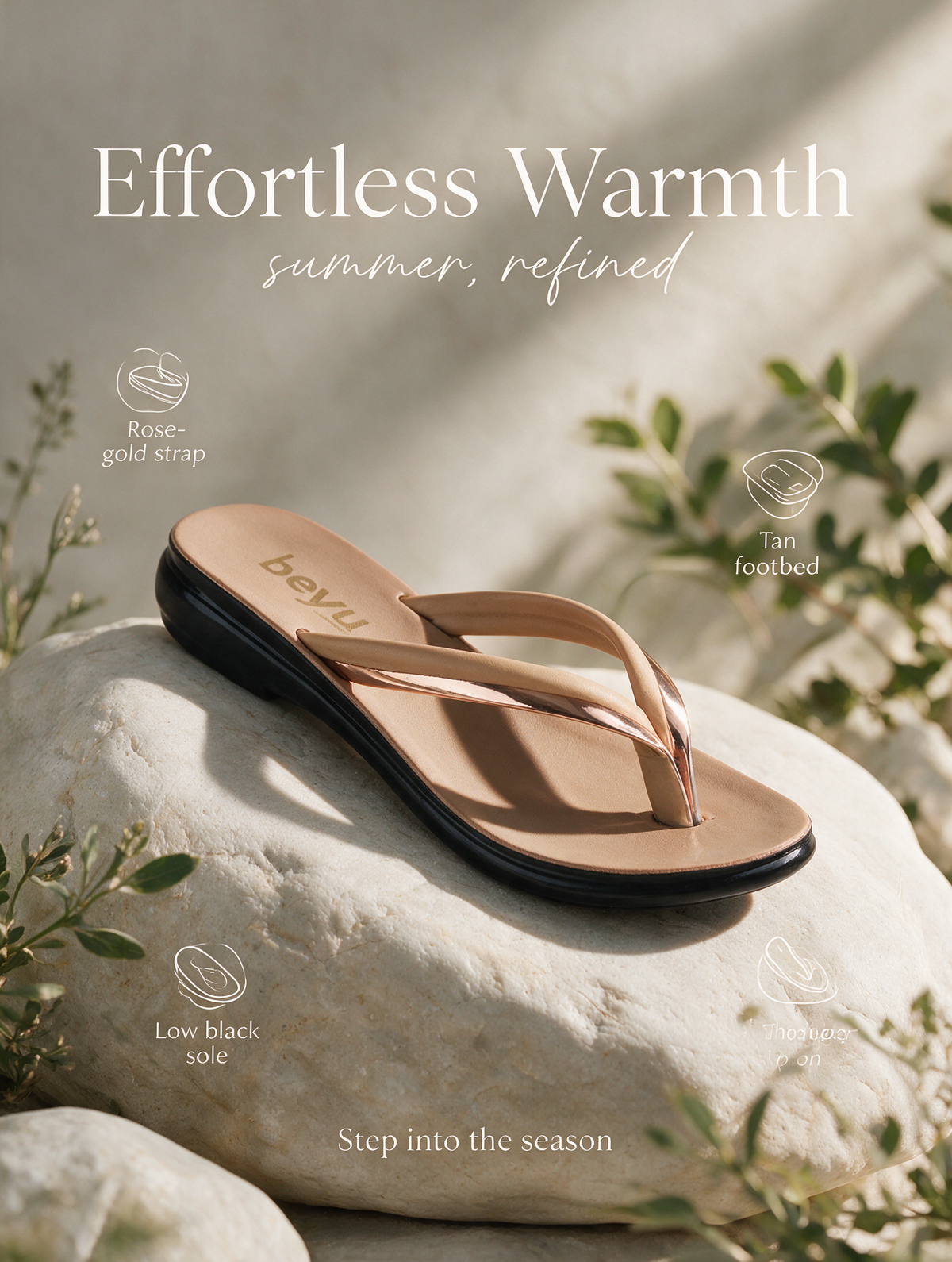 Sleek Strap Flats - Beige