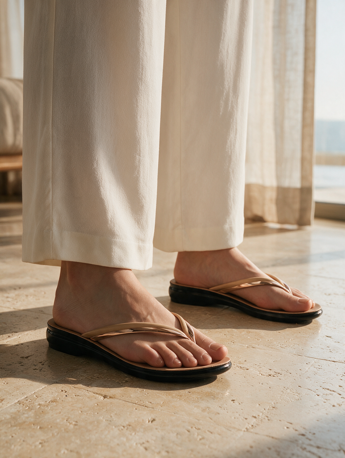 Sleek Strap Flats - Beige