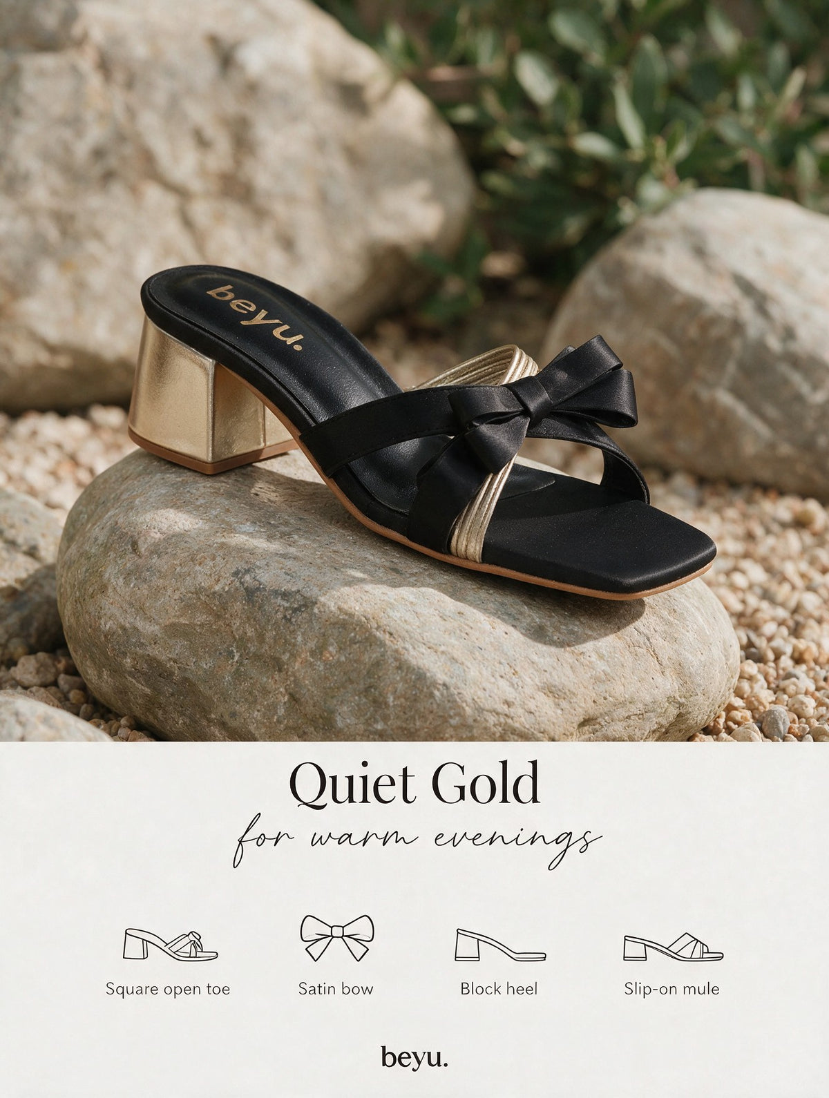Midnight Bow Block Heels