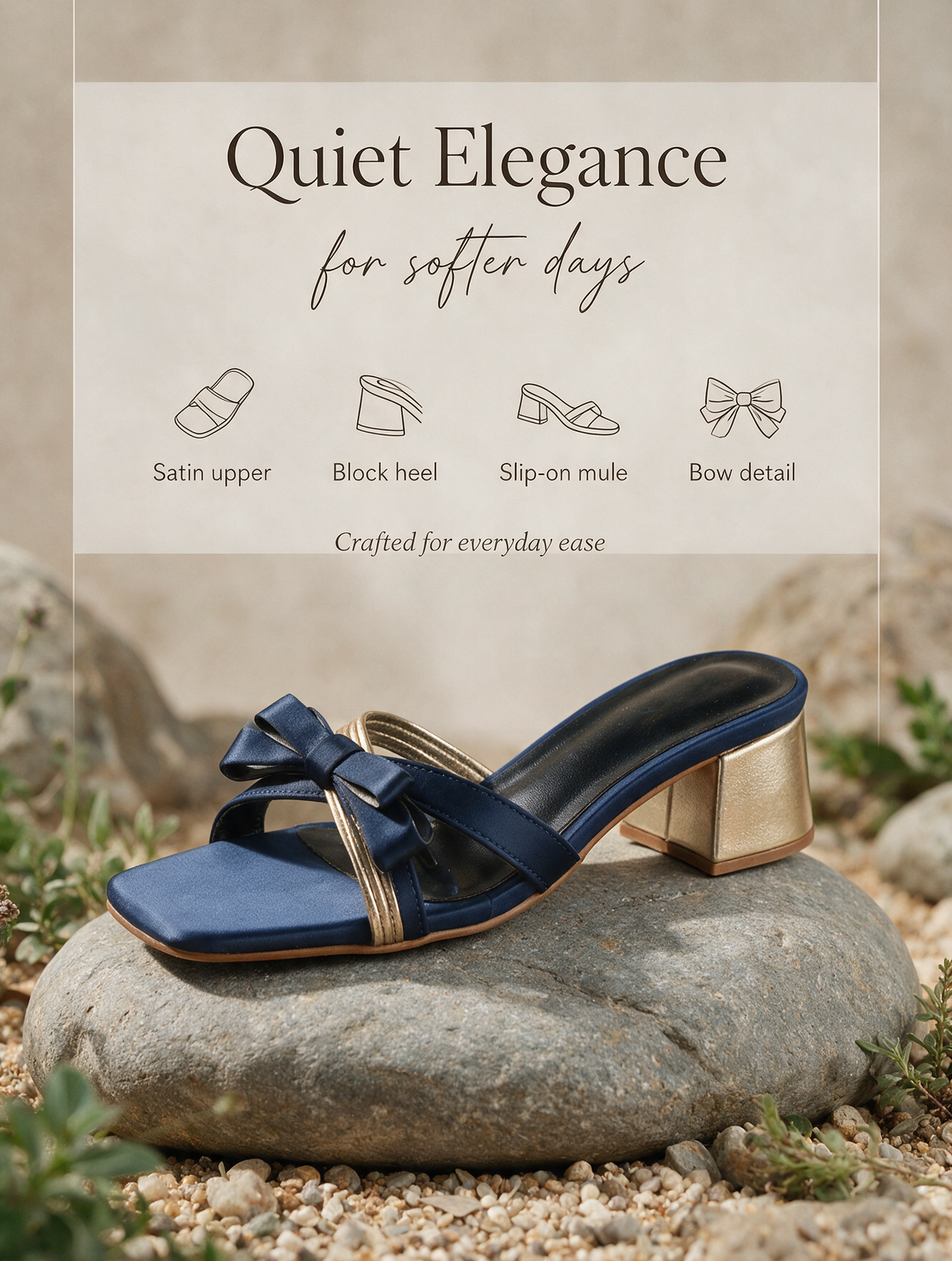 Midnight Bow Block Heels