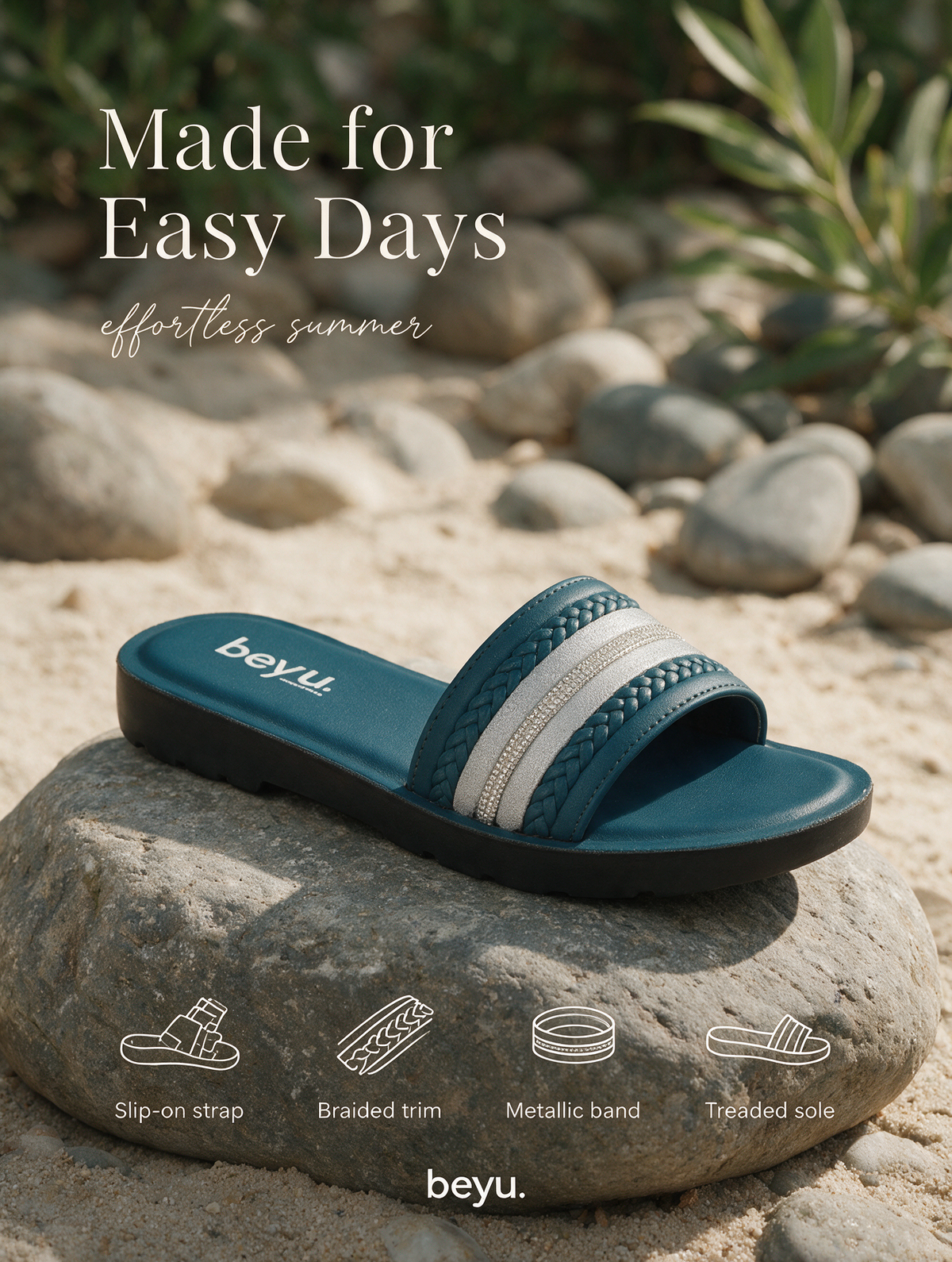 Statement Strap Slides - Aqua Blue