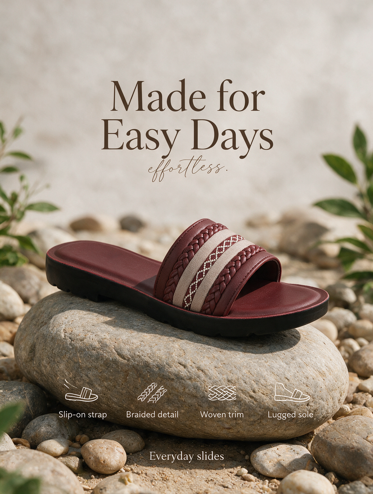 Statement Strap Slides - Maroon