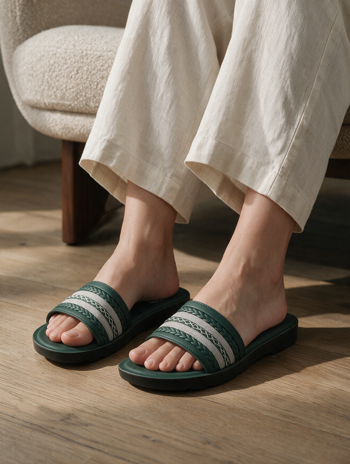 Statement Strap Slides - Green