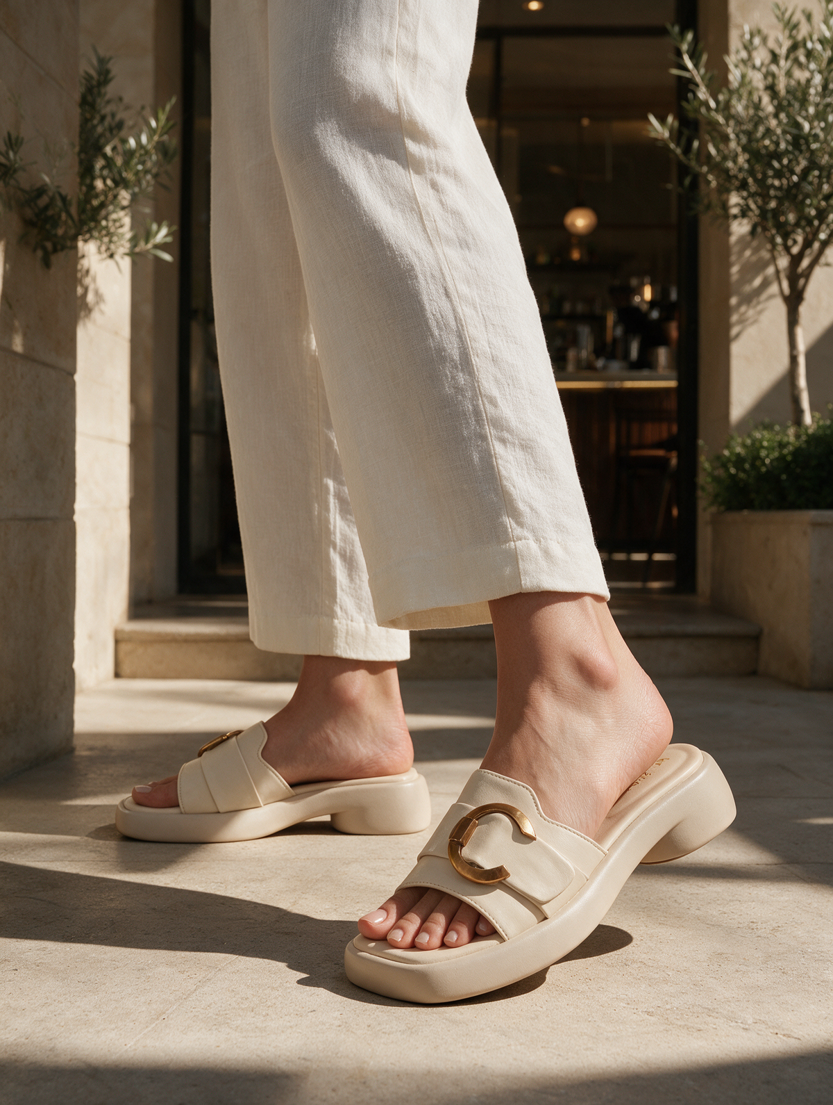 Buckle Strap Slides - Fawn